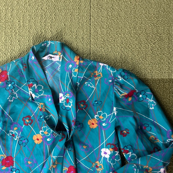 Vintage 70s Abstract Floral Button Up Blouse XL - Picture 3 of 7